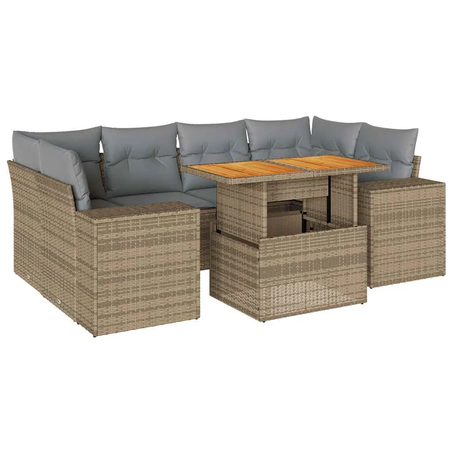 Salon de jardin avec coussins 7 pcs beige résine tressée - 2