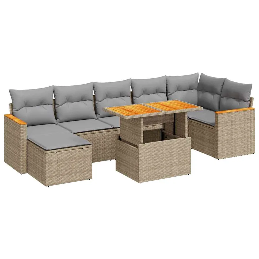 Salon de jardin avec coussins 8 pcs beige résine tressée acacia - 2