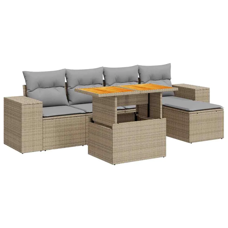 Salon de jardin avec coussins 6 pcs beige résine tressée - 2