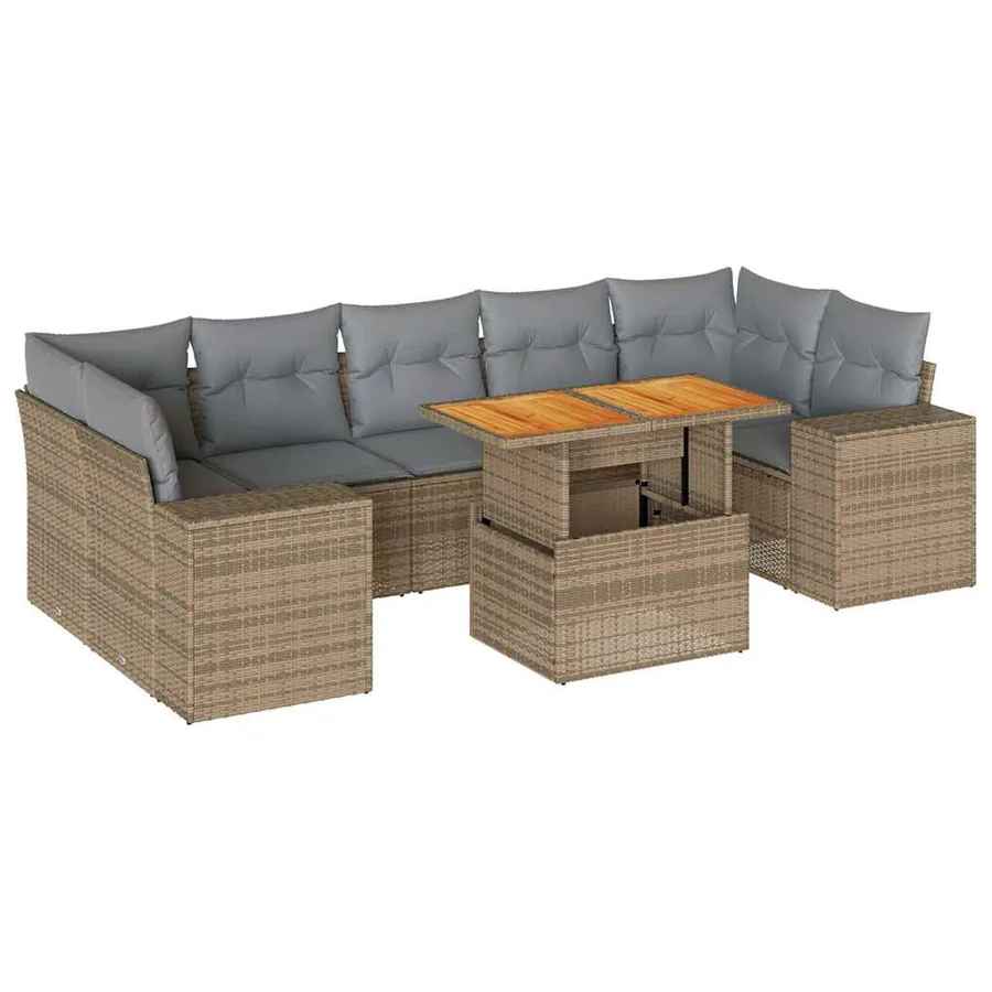 Salon de jardin avec coussins 8 pcs beige résine tressée - 2