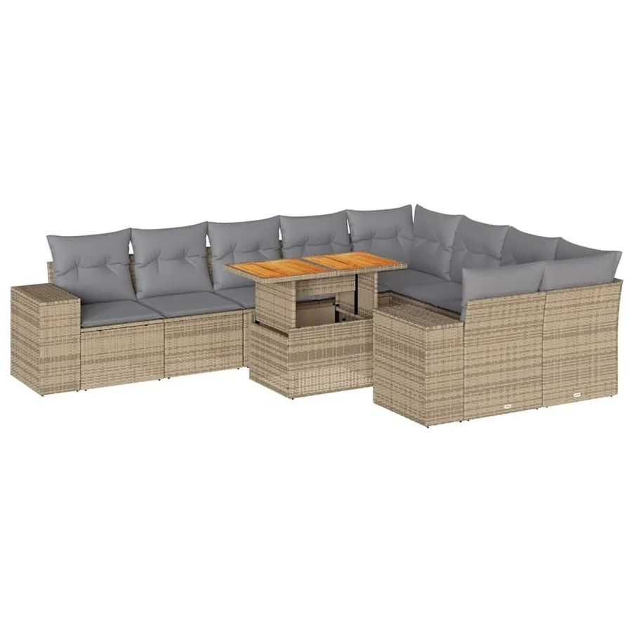 Salon de jardin avec coussins 10pcs beige résine tressée acacia - 2