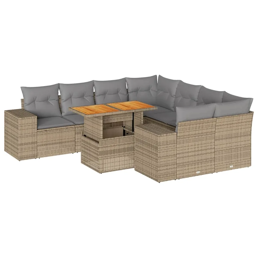 Salon de jardin avec coussins 9 pcs beige résine tressée - 2