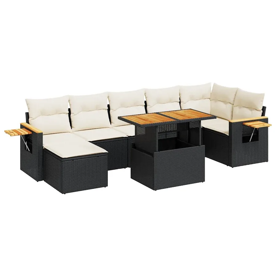 Salon de jardin avec coussins 8 pcs noir résine tressée acacia - 2