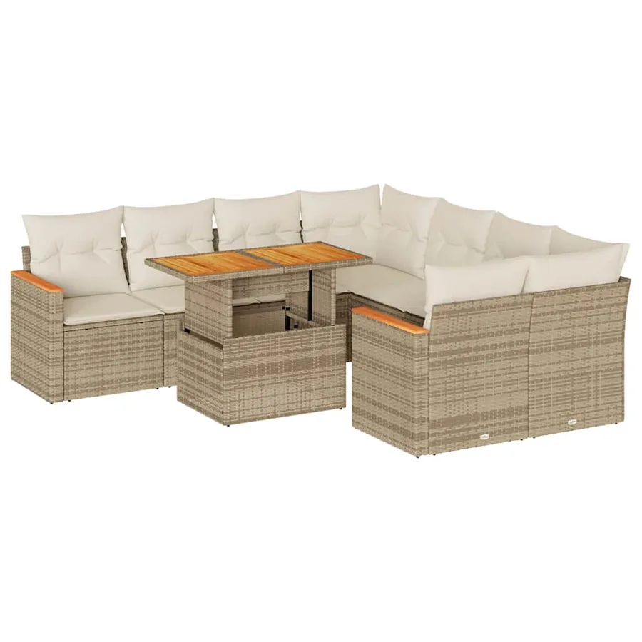 Salon de jardin avec coussins 9 pcs beige résine tressée acacia - 2