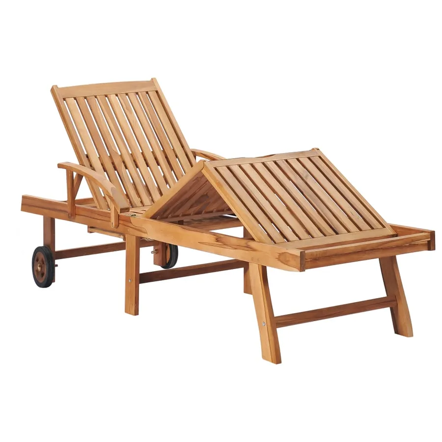 Chaise longue avec coussin vert Bois de teck solide - 3