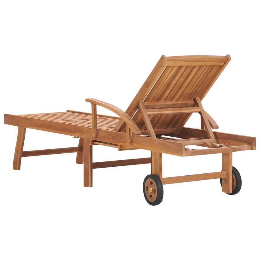 Chaise longue avec coussin vert Bois de teck solide - 6