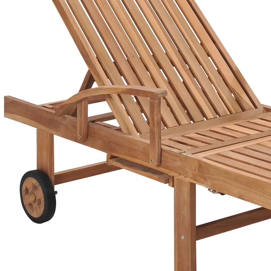 Chaise longue avec coussin vert Bois de teck solide - 8