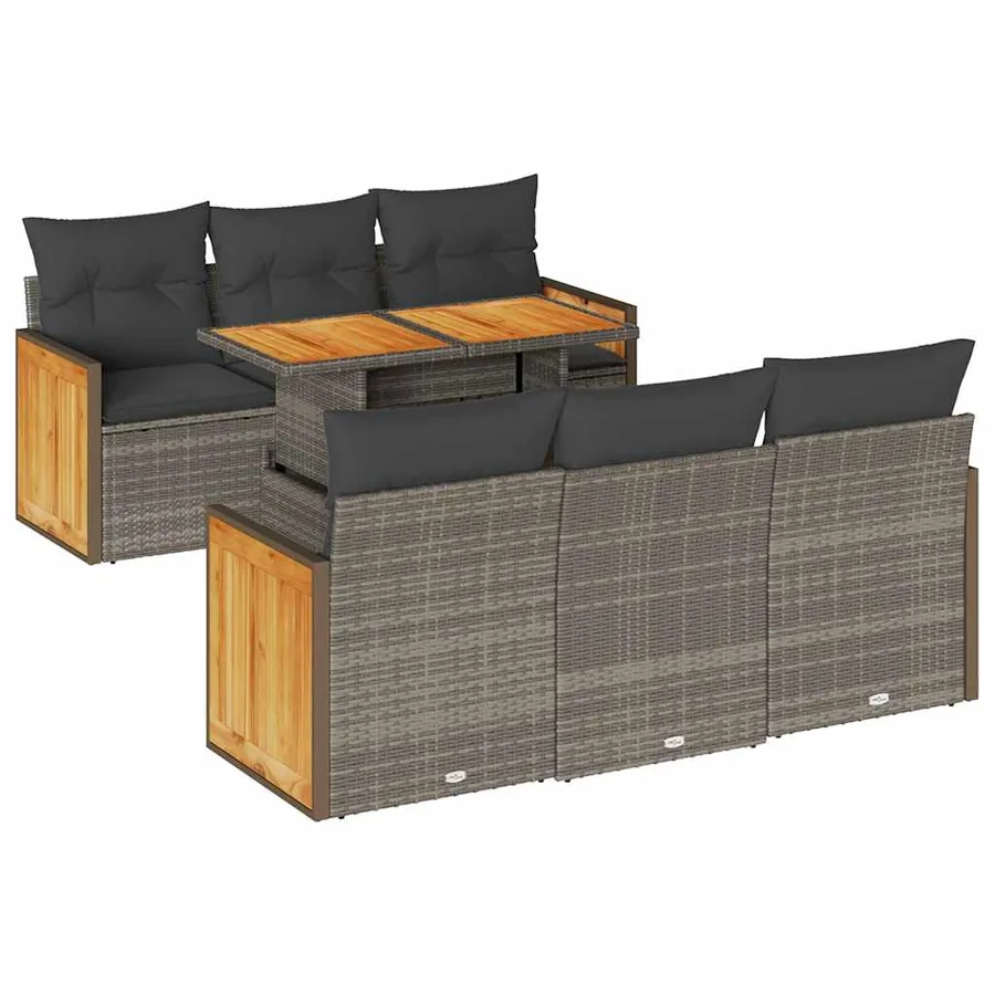 Salon de jardin avec coussins 7 pcs gris résine tressée acacia - 2