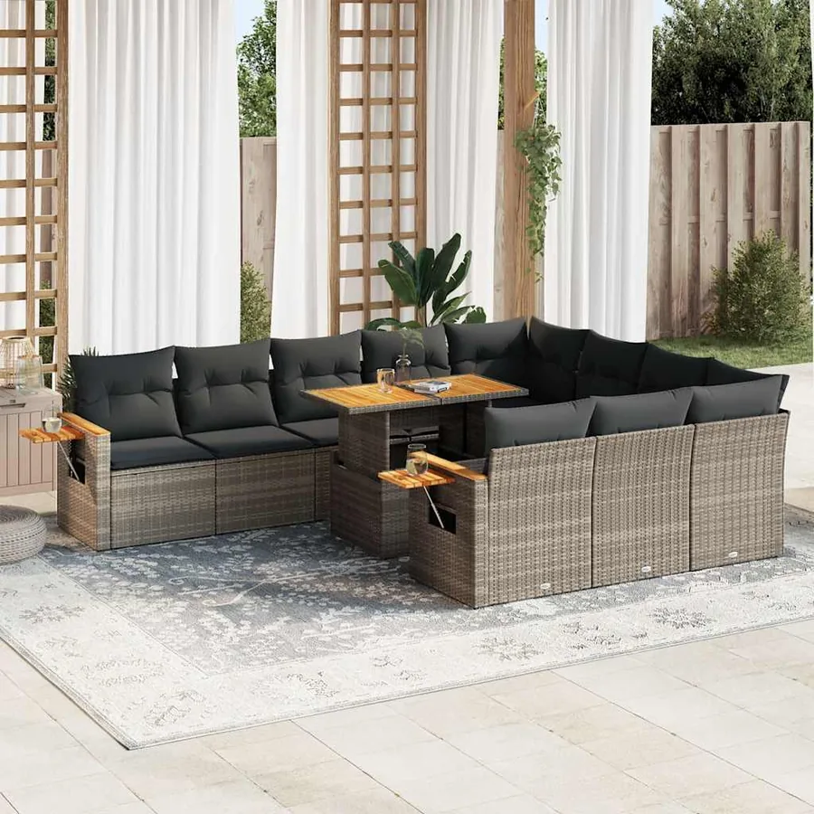 Ensemble de canapés de jardin 11 pcs et coussins rotin acacia