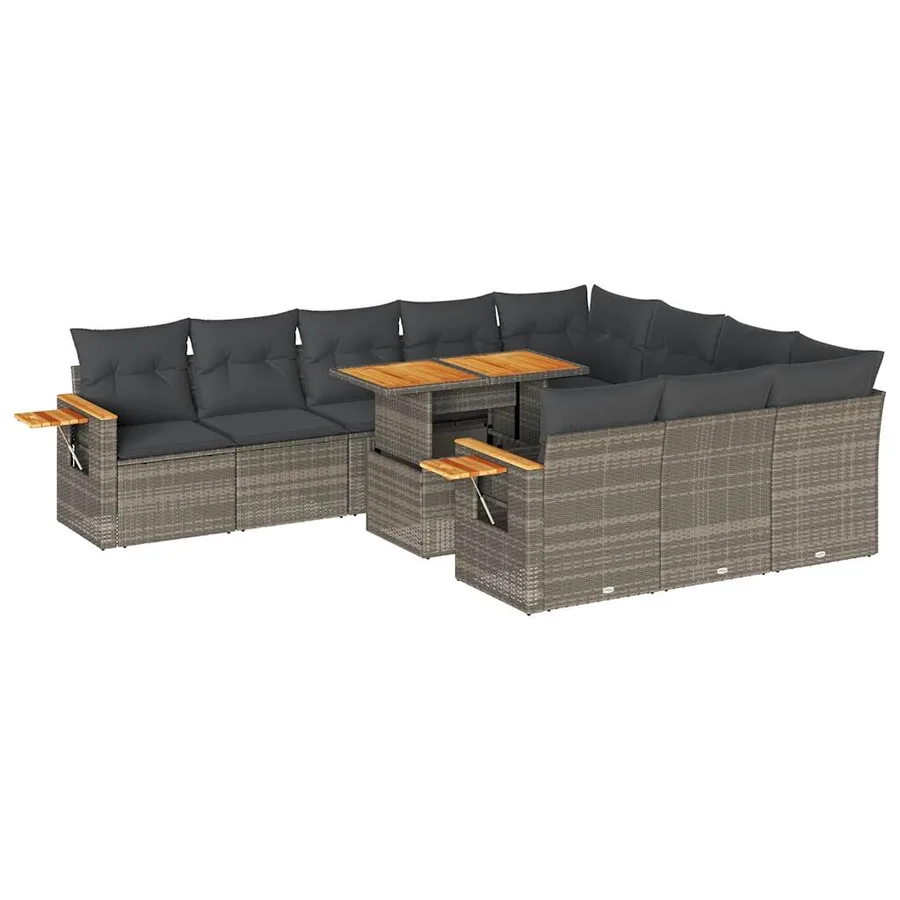 Ensemble de canapés de jardin 11 pcs et coussins rotin acacia - 2