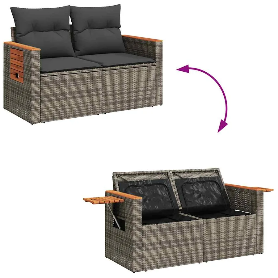 Ensemble de canapés de jardin 11 pcs et coussins rotin acacia - 9