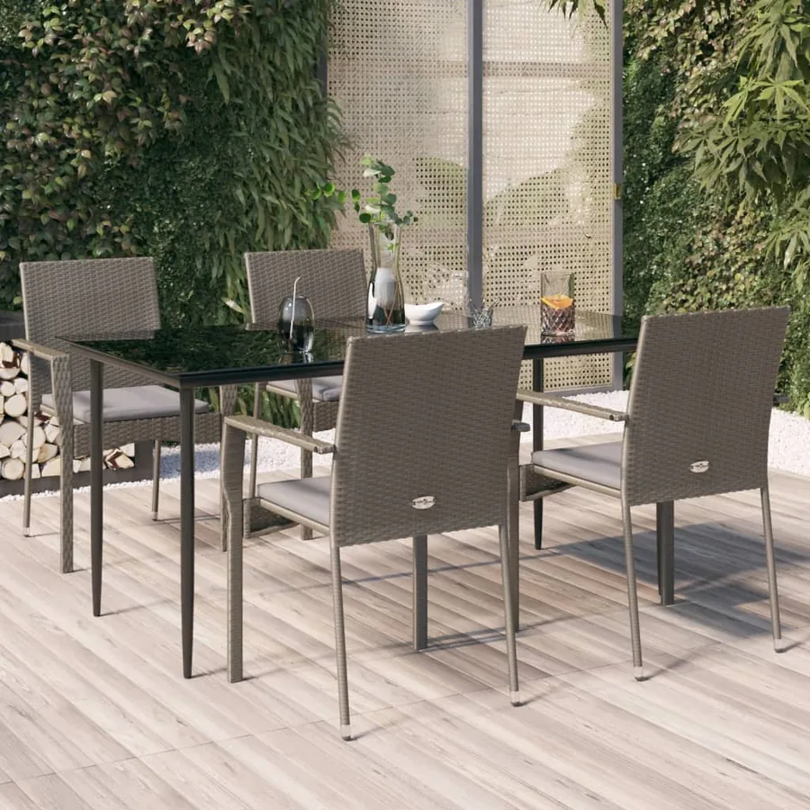 Ensemble à manger de jardin coussins 5 pcs noir et gris