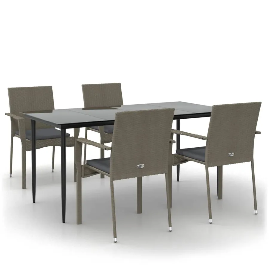 Ensemble à manger de jardin coussins 5 pcs noir et gris - 2