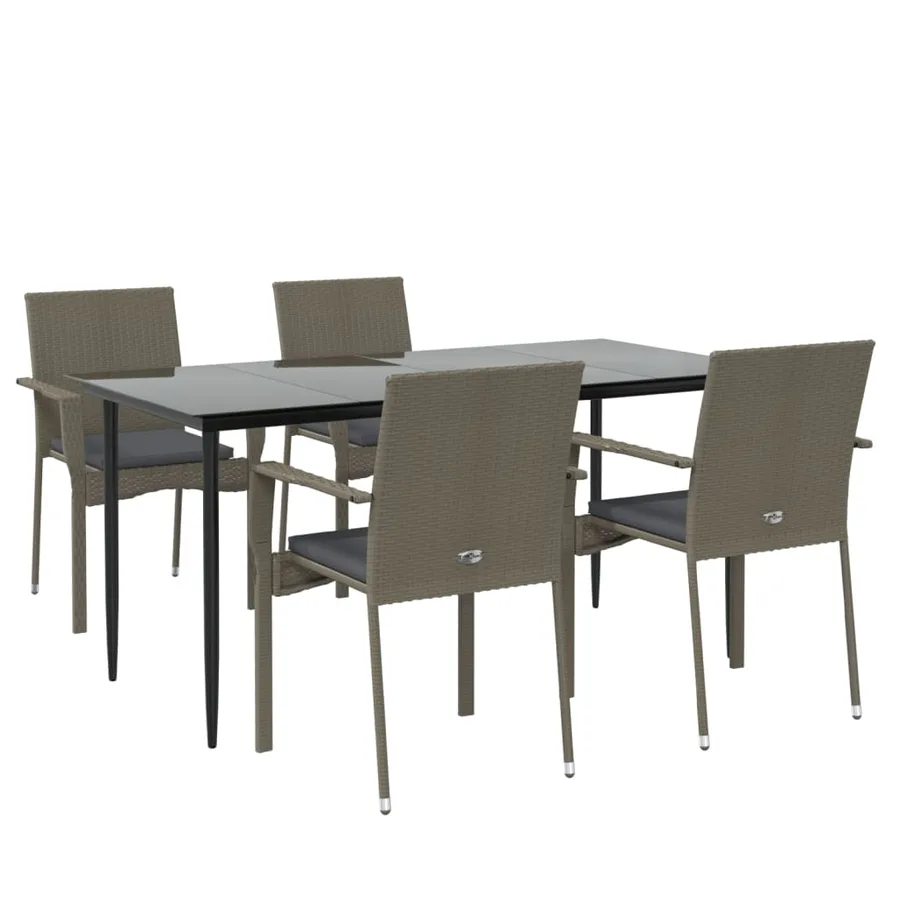 Ensemble à manger de jardin coussins 5 pcs noir et gris - 3