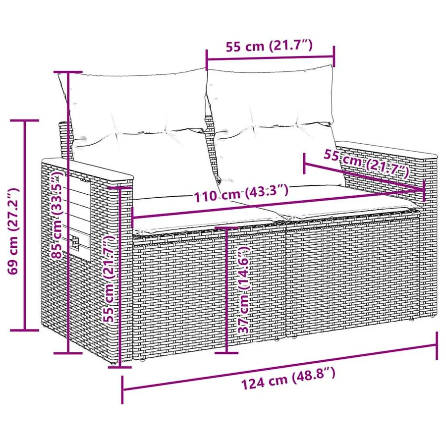 Ensemble de canapés de jardin 11 pcs et coussins rotin acacia - 18