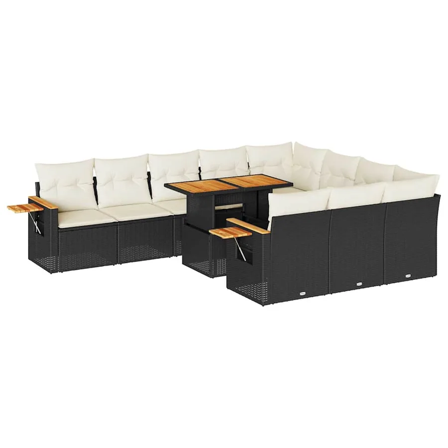 Ensemble de canapés de jardin 11 pcs et coussins rotin acacia - 2