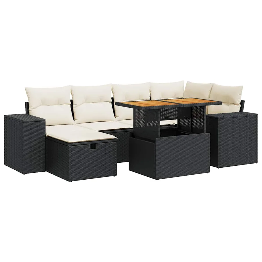 Salon de jardin avec coussins 8 pcs noir résine tressée acacia - 2