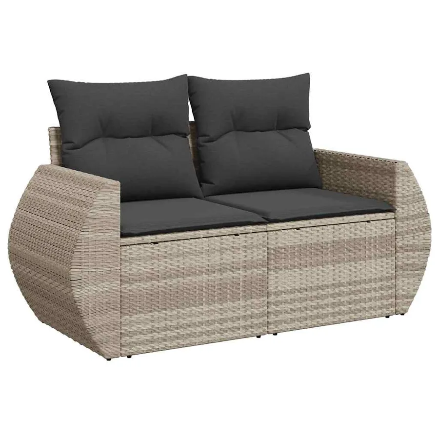 Salon de jardin 9 pcs avec coussins gris clair résine tressée - 5