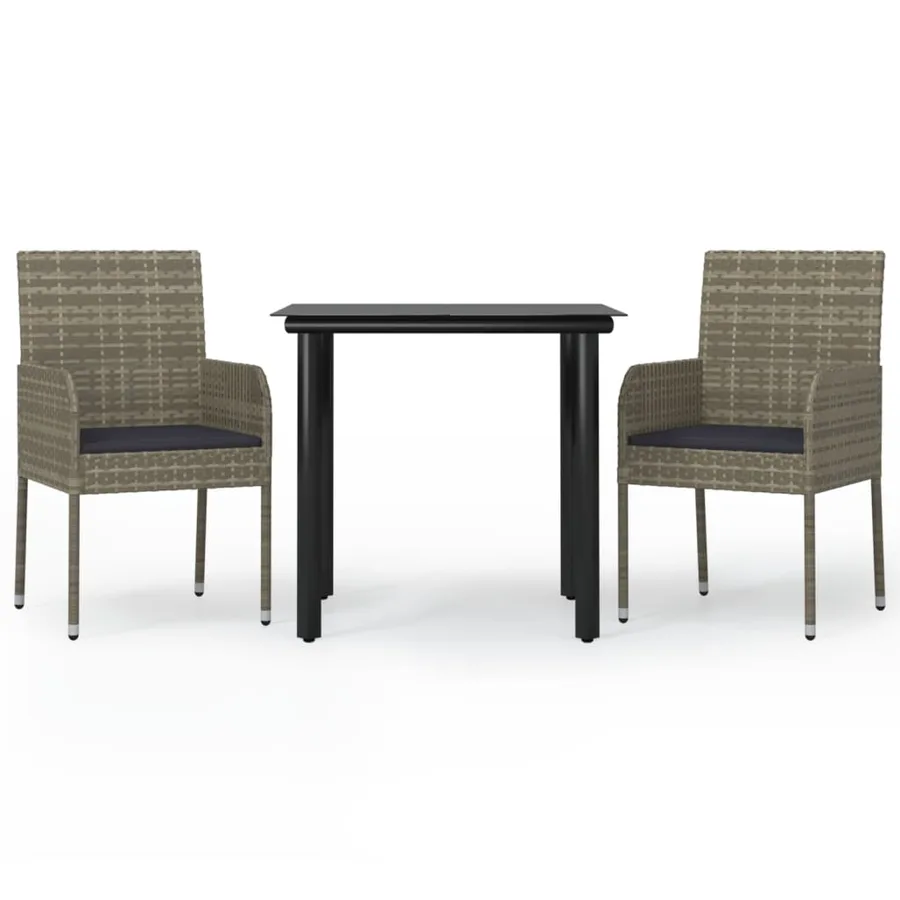 Ensemble à manger jardin 3pcs avec coussins noir et gris - 2