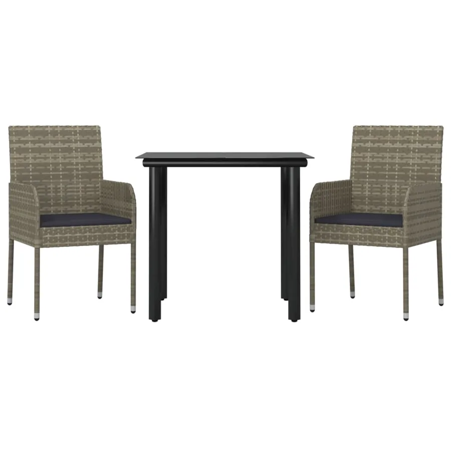 Ensemble à manger jardin 3pcs avec coussins noir et gris - 3