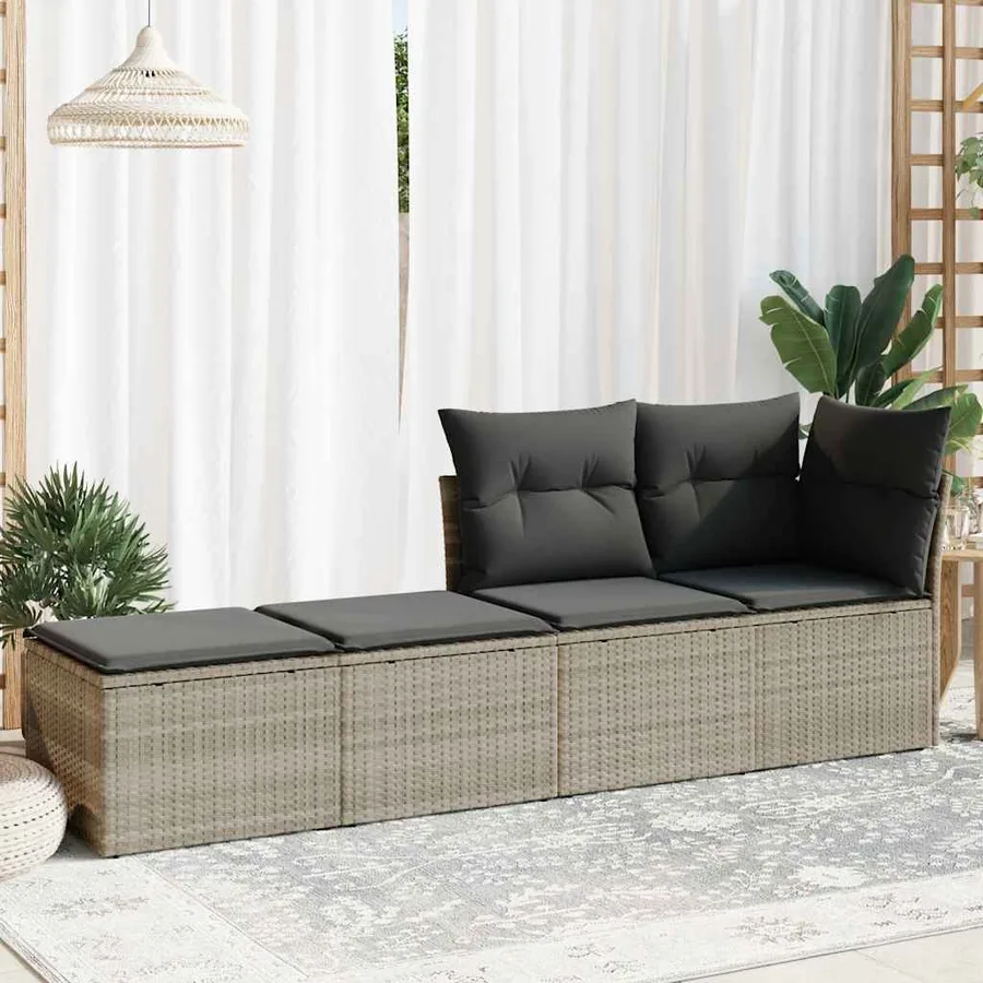 Salon de jardin 2 pcs avec coussins gris clair polyrotin acacia - 3