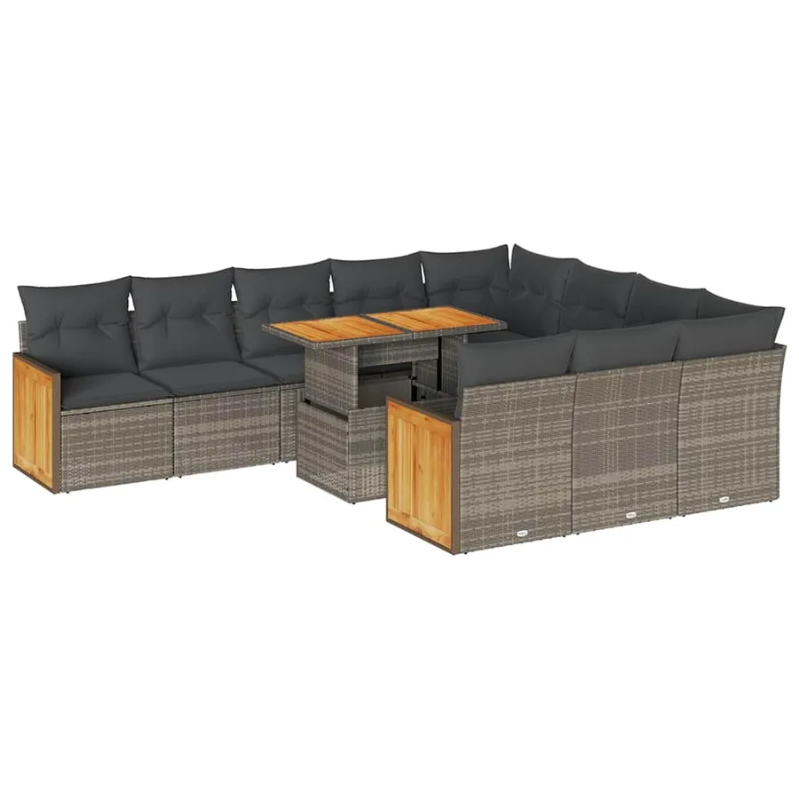 Ensemble de canapés de jardin 11 pcs et coussins rotin acacia - 2