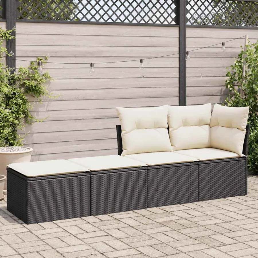 Salon de jardin avec coussins 2 pcs noir résine tressée acacia - 3