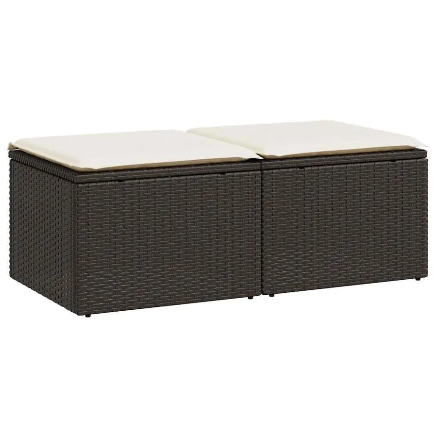 Salon de jardin avec coussins 2pcs marron résine tressée acacia - 2