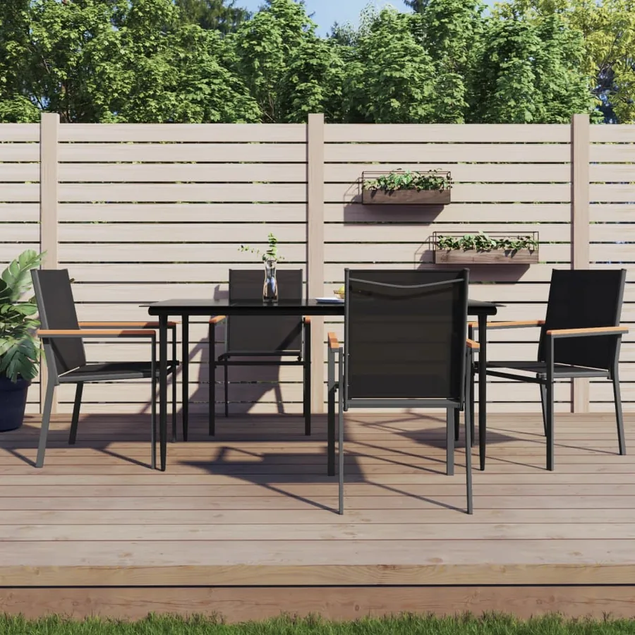 Ensemble à manger de jardin 5 pcs noir textilène et acier