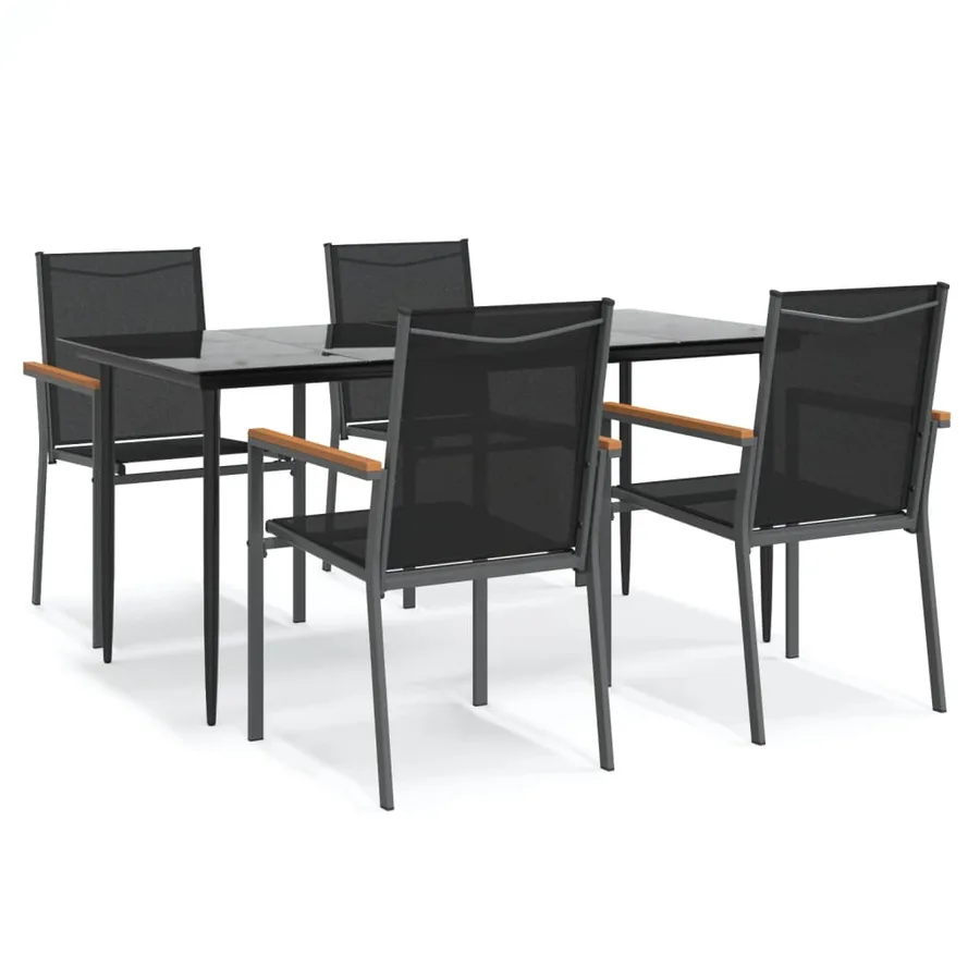 Ensemble à manger de jardin 5 pcs noir textilène et acier - 2
