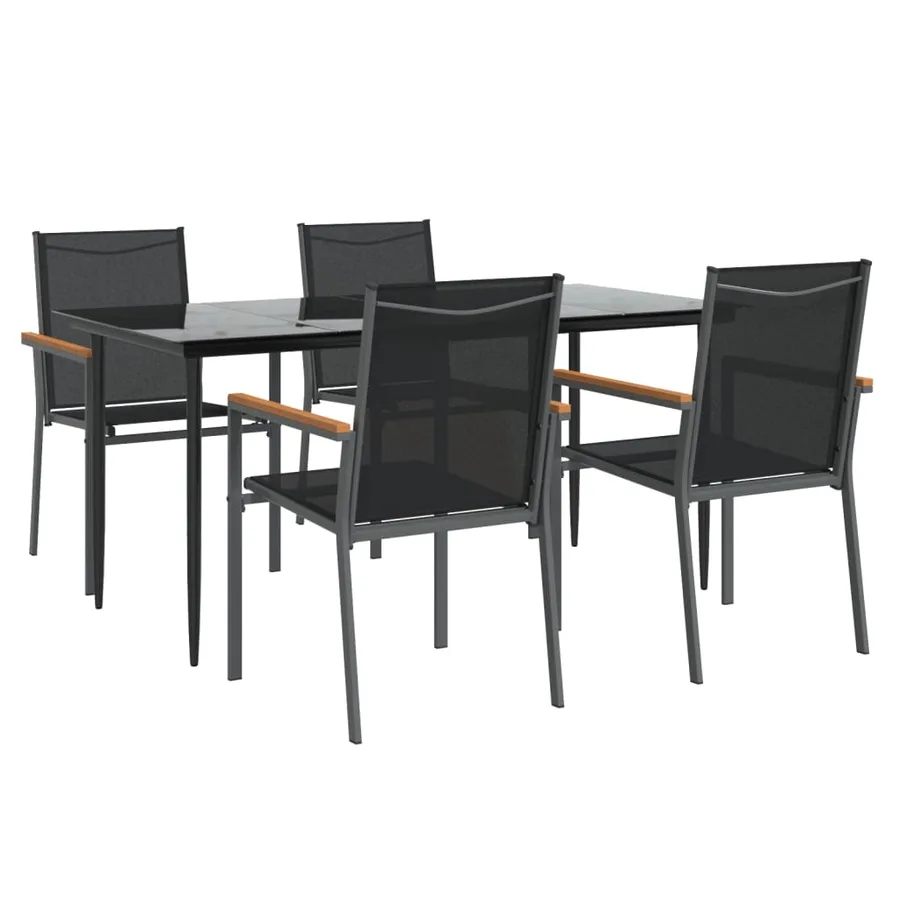 Ensemble à manger de jardin 5 pcs noir textilène et acier - 3