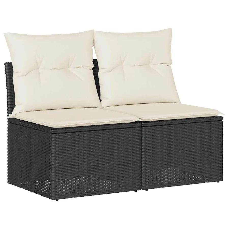 Salon de jardin avec coussins 2 pcs noir résine tressée acacia - 2