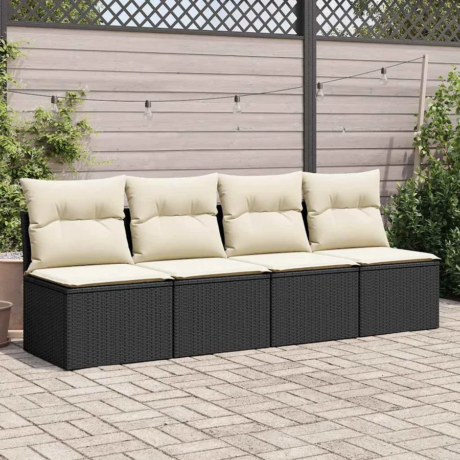 Salon de jardin avec coussins 2 pcs noir résine tressée acacia - 3