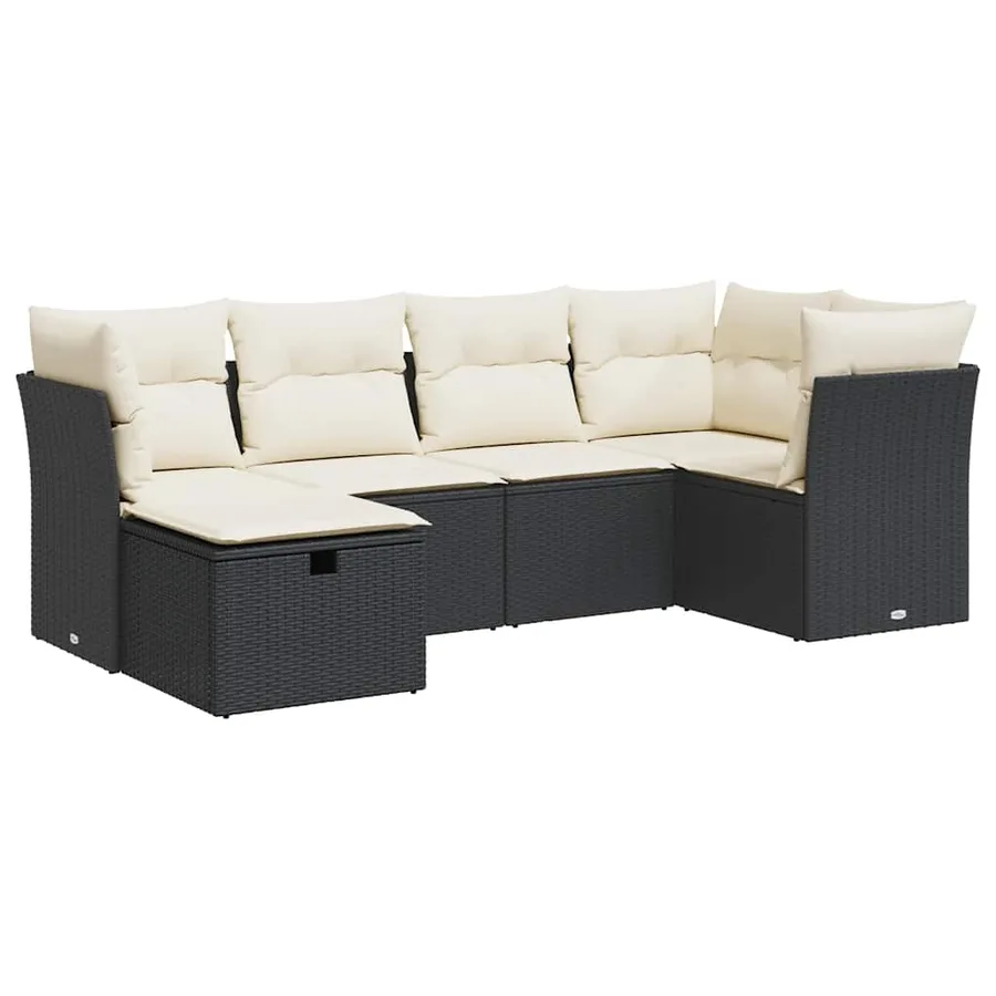 Salon de jardin 6 pcs avec coussins noir résine tressée - 2