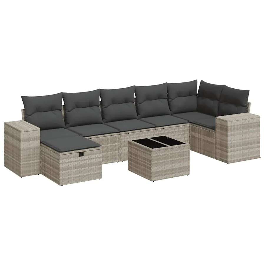 Salon de jardin 8 pcs avec coussins gris clair résine tressée - 2