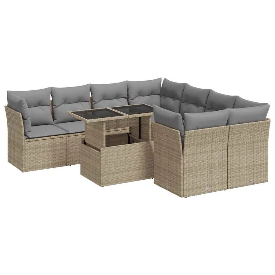 Salon de jardin avec coussins 9 pcs beige résine tressée - 2