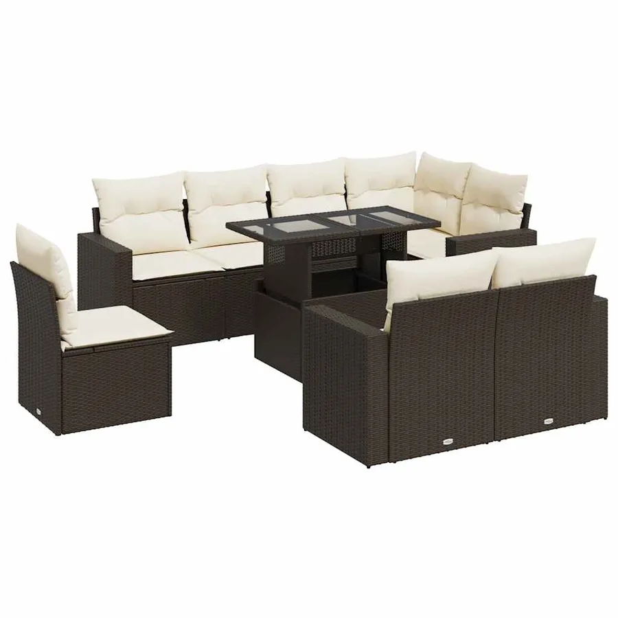 Salon de jardin avec coussins 9 pcs marron résine tressée - 2