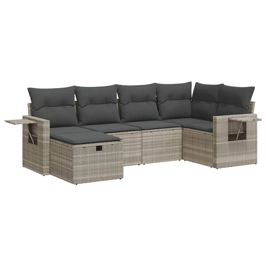 Salon de jardin 6 pcs avec coussins gris clair résine tressée - 2