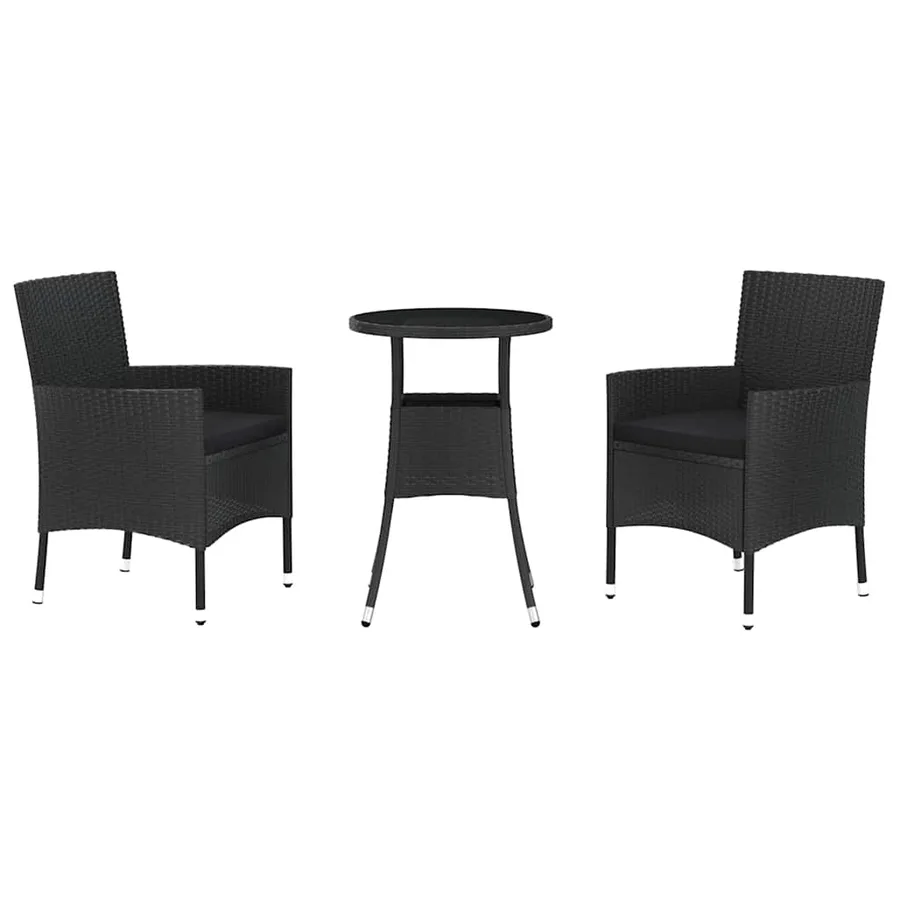 Ensemble de bistro de jardin 3 pcs coussins noir poly rotin - 2