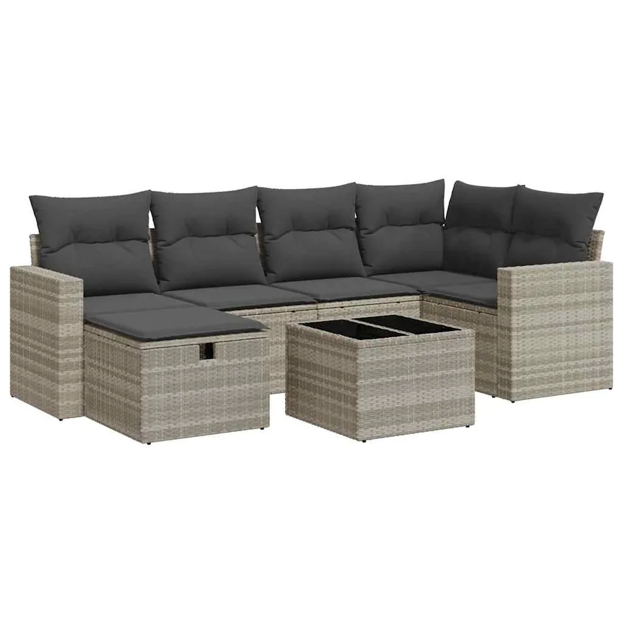 Salon de jardin avec coussins 7 pcs gris clair résine tressée - 2