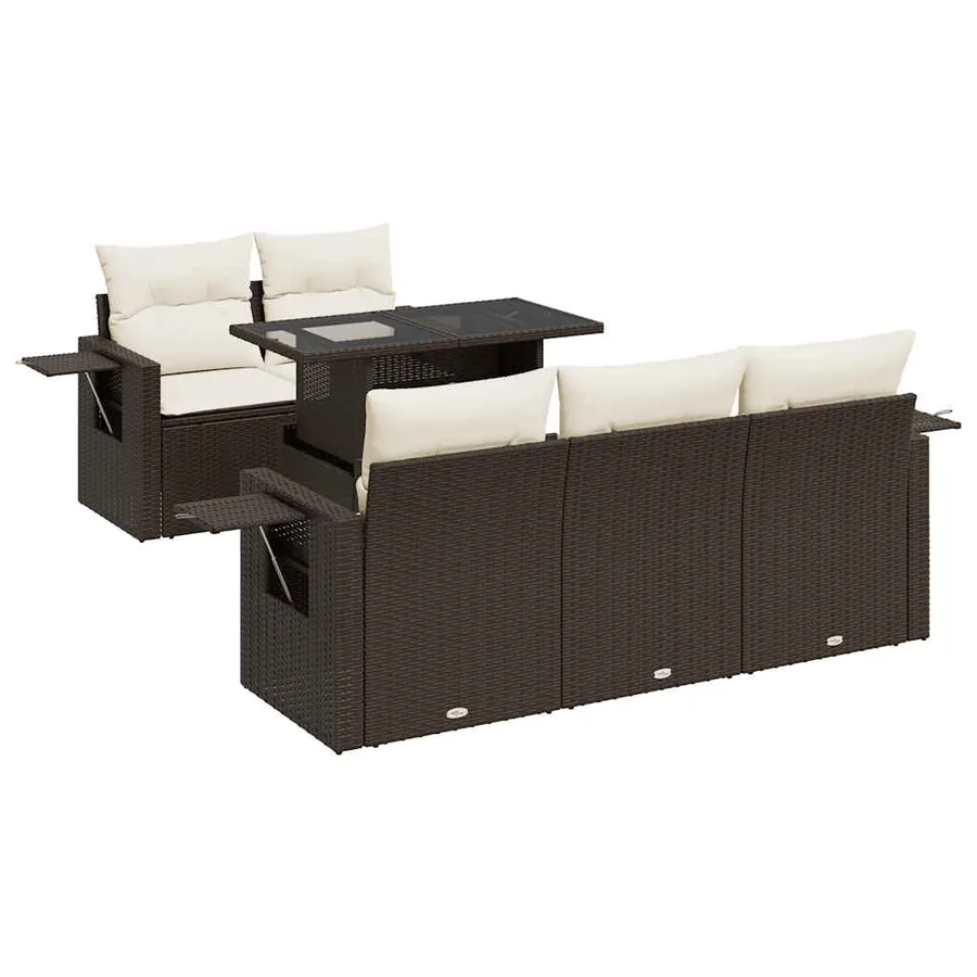 Salon de jardin avec coussins 6 pcs marron résine tressée - 2