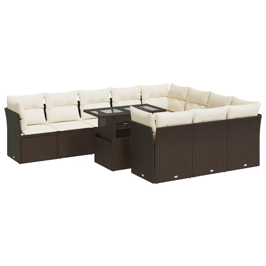 Salon de jardin et coussins 11 pcs marron résine tressée - 2