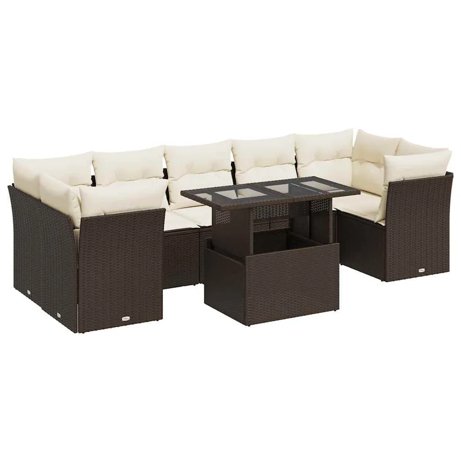 Salon de jardin 8 pcs avec coussins marron résine tressée - 2