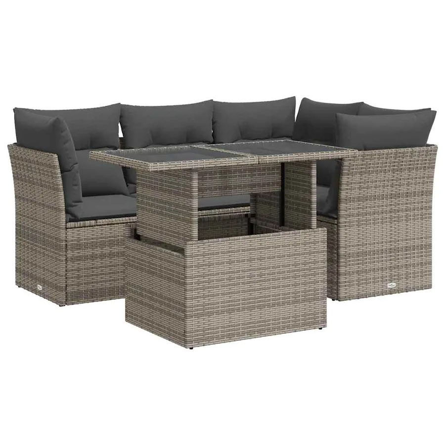 Salon de jardin 5 pcs avec coussins gris résine tressée - 2