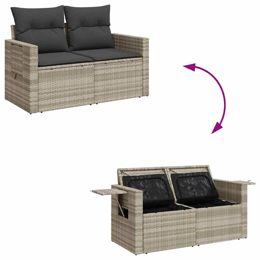 Salon de jardin avec coussins 7 pcs gris clair résine tressée - 10