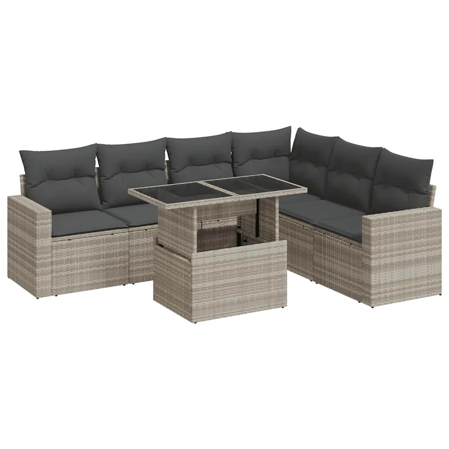 Salon de jardin avec coussins 7 pcs gris clair résine tressée - 2