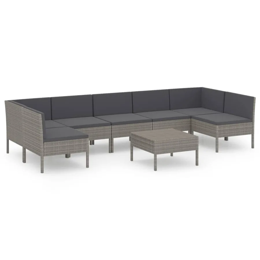Salon de jardin 8 pcs avec coussins résine tressée gris - 2