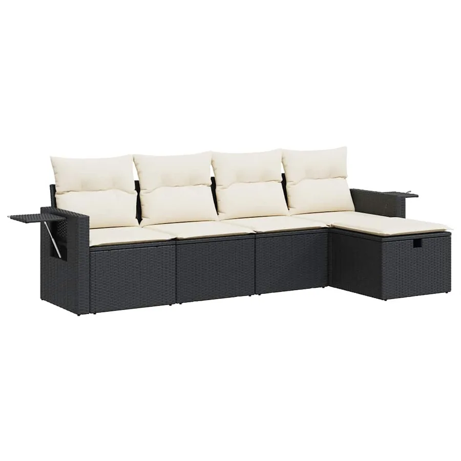 Salon de jardin 5 pcs avec coussins noir résine tressée - 2