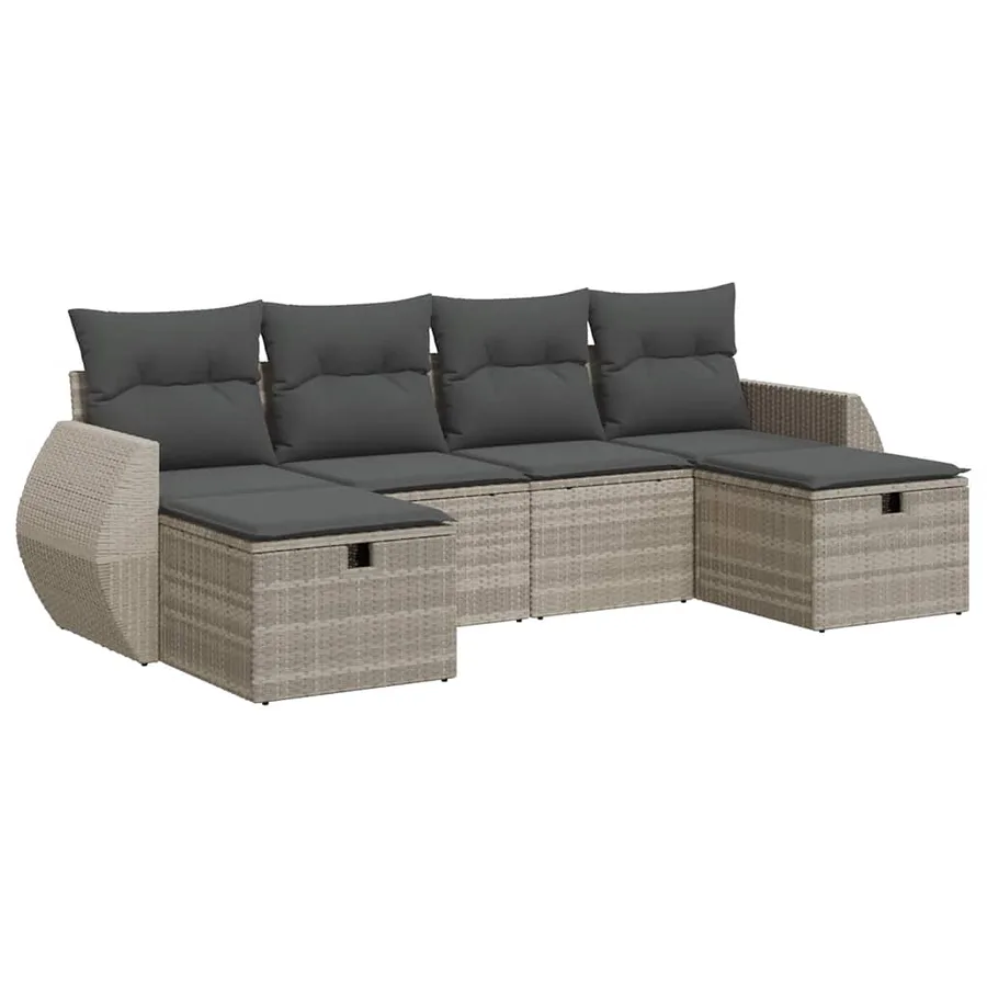 Salon de jardin 6 pcs avec coussins gris clair résine tressée - 2