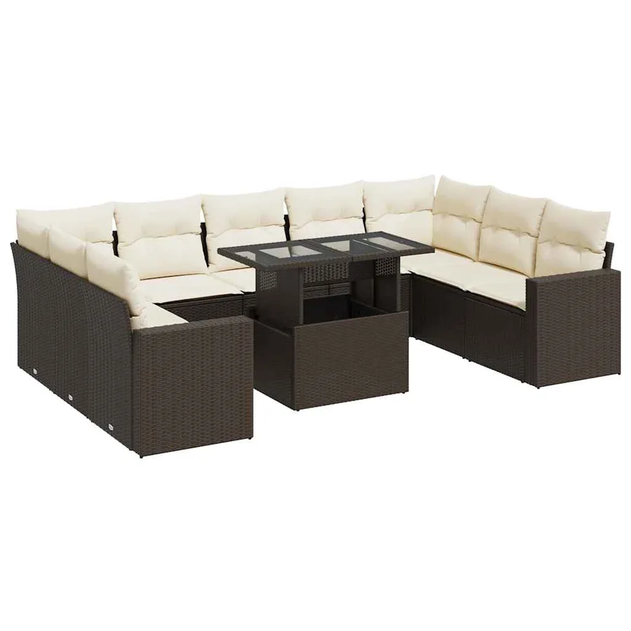 Salon de jardin 10 pcs avec coussins marron résine tressée - 2